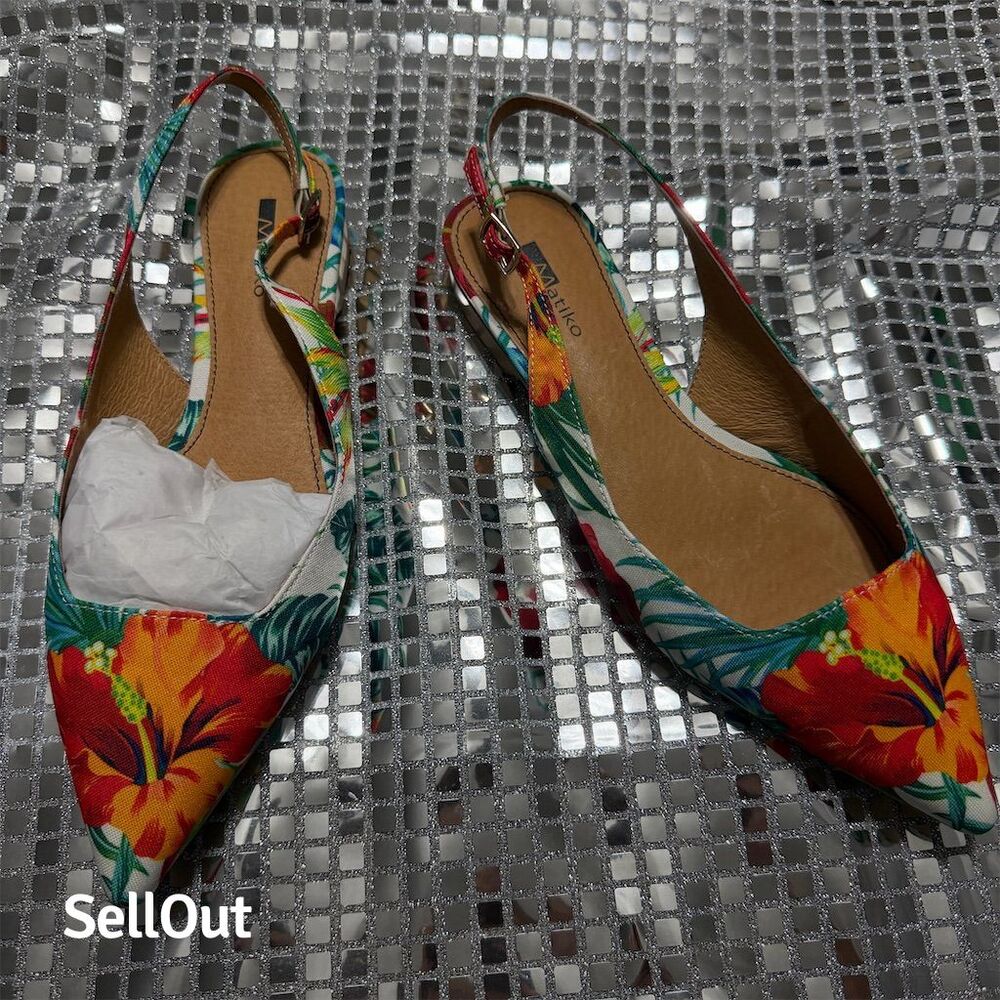 Matiko Women's Slingback Flats Size 5.5 Multicolor Floral Summer Shoes